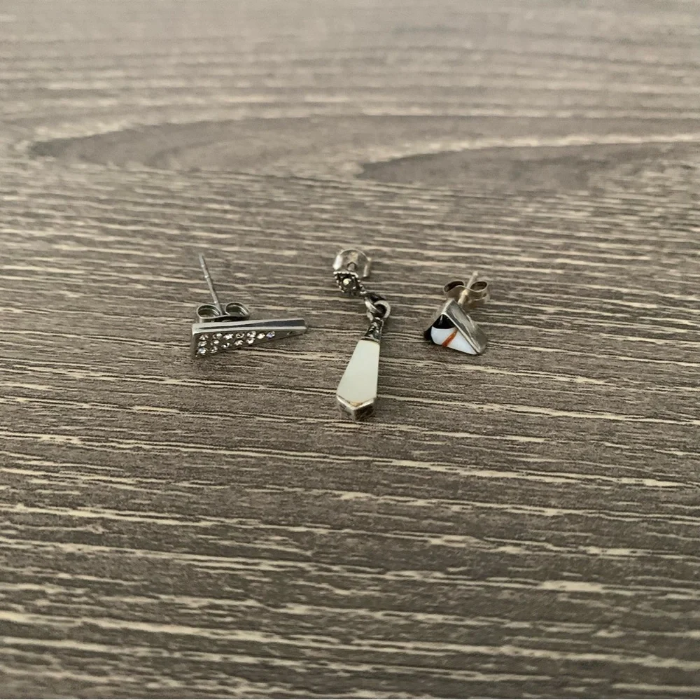 Earring Lot Sterling Silver 925 Rebecca Minkoff Hematite Triangle Stud